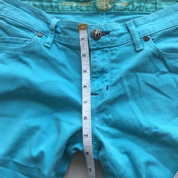 R&S Turquoise Low Rise Skinny Jeans Cropped Zip Hem Sz 26 - Picture 9 of 12